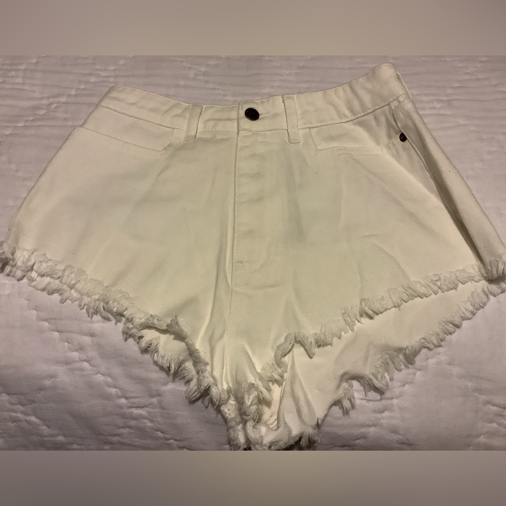 New Nasty Gal Raw Hem Denim Cheeky Shorts - Picture 1 of 6